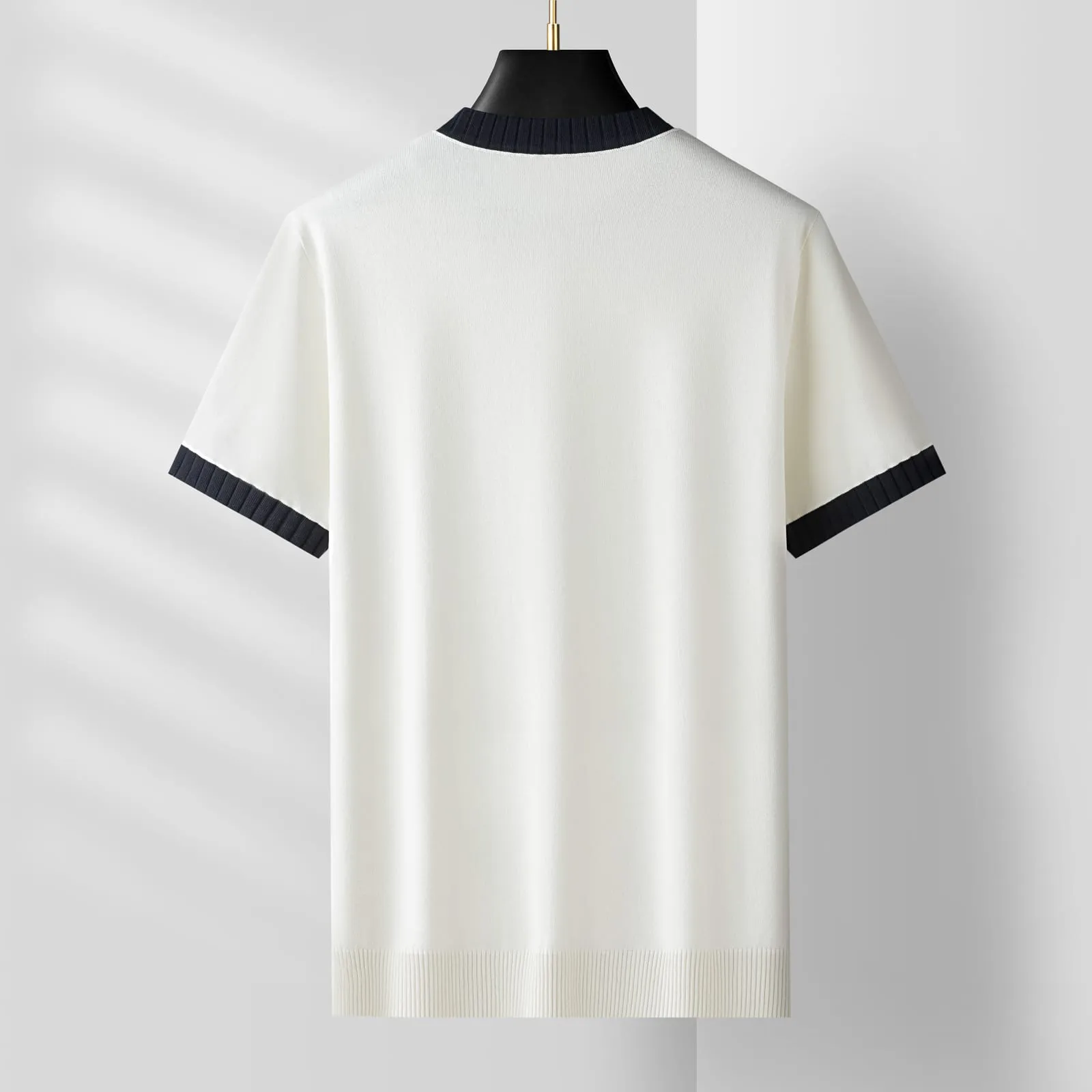 Aran Contrast-Rib Knit Tee — Beige (view 2)