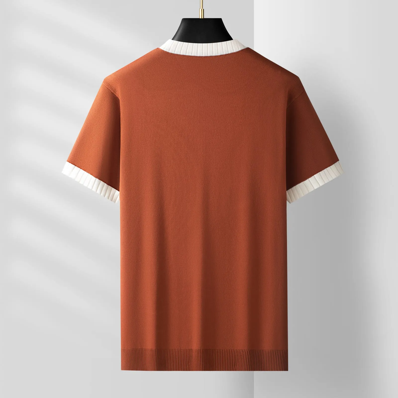 Aran Contrast-Rib Knit Tee — Caramel (view 2)